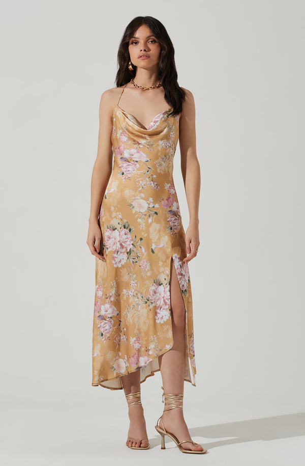 Gaia Mustard Floral Midi Dress