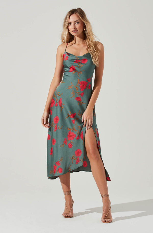 Gaia Teal-Raspberry Floral Midi Dress