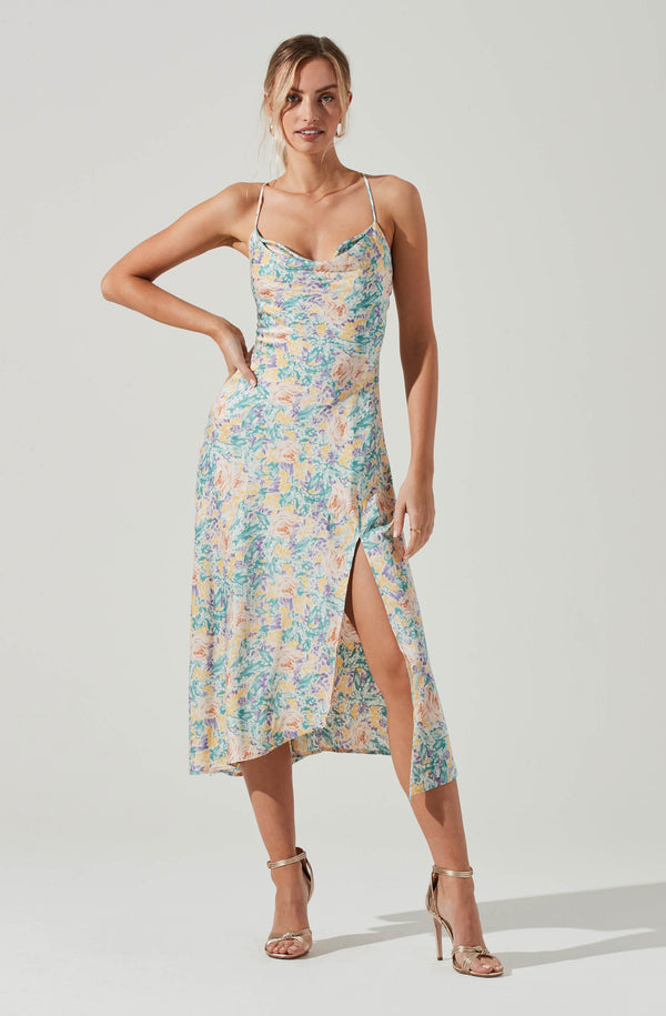 Gaia Yellow Teal Multi Midi Dress