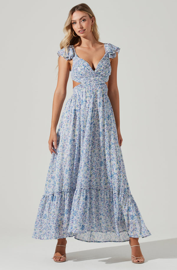 Primrose Floral Strappy Back Maxi Dress Blue purple floral