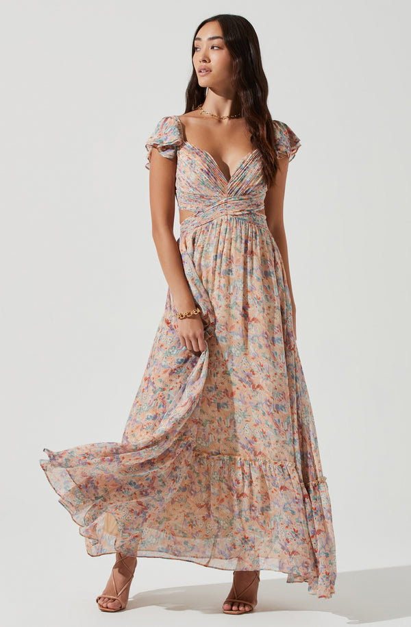 Primrose Floral Strappy Back Maxi Dress PEACH MULTI FLORAL