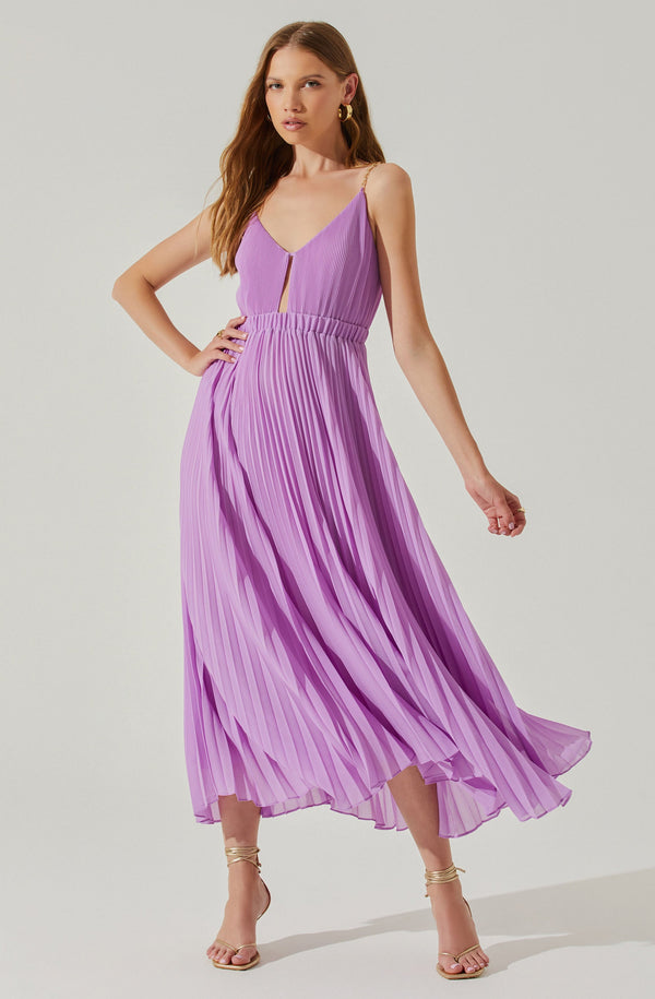 Loralee Pleated Lavender Midi Dress