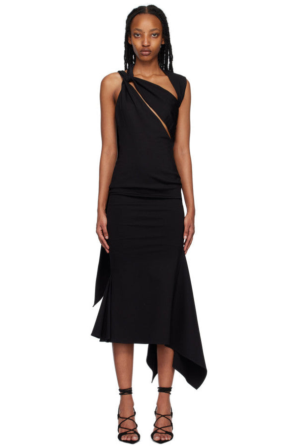 Sleeveless Cut-Out Asymmetric Midi Fishtail Dress