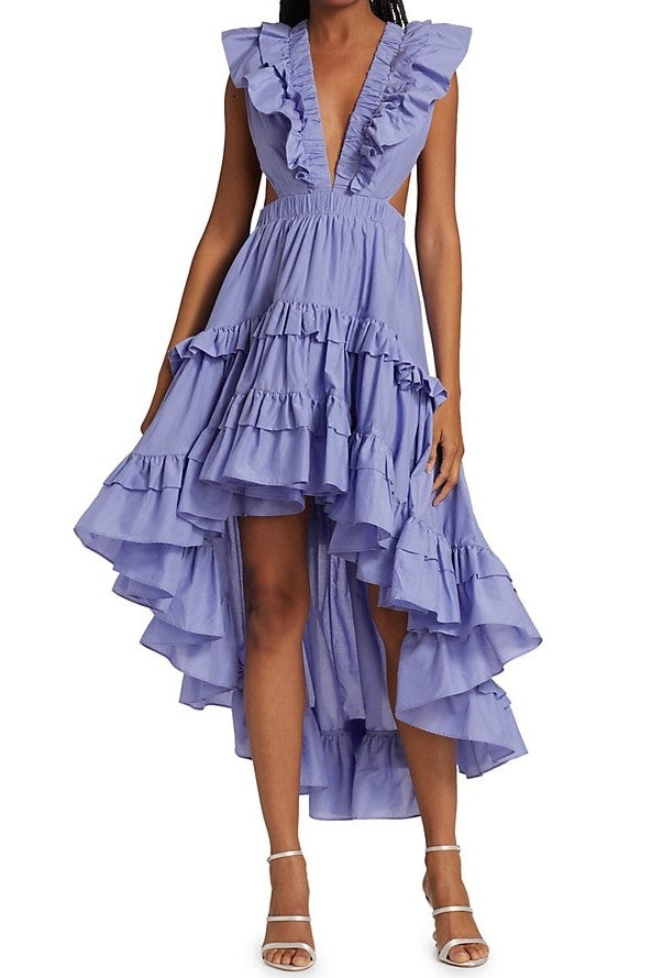 Sleeveless V-Neck Ruffle Hem Midi Dress