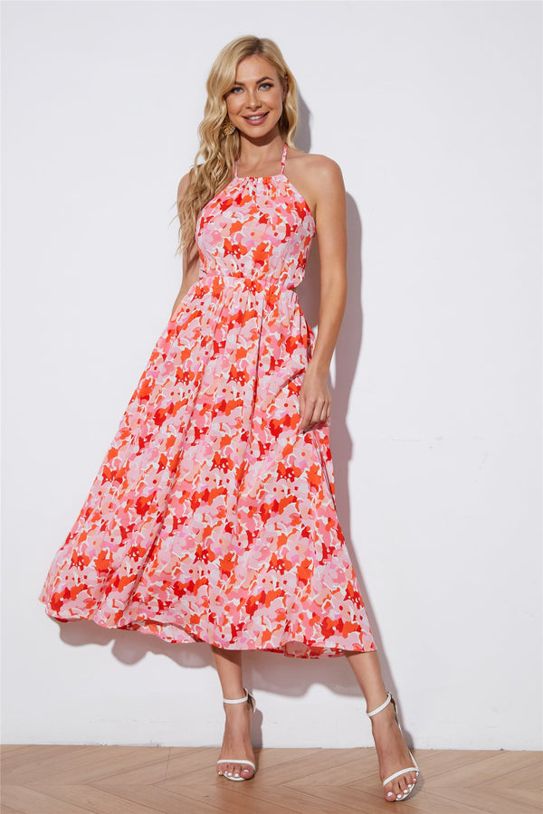 Floral Halterneck Large Hemline Midi Dress