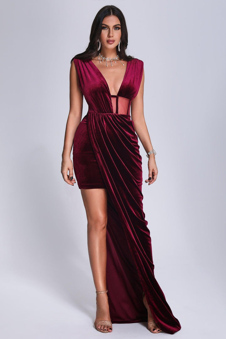 Saffron Velvet Maxi Dress - Red - sarahselena