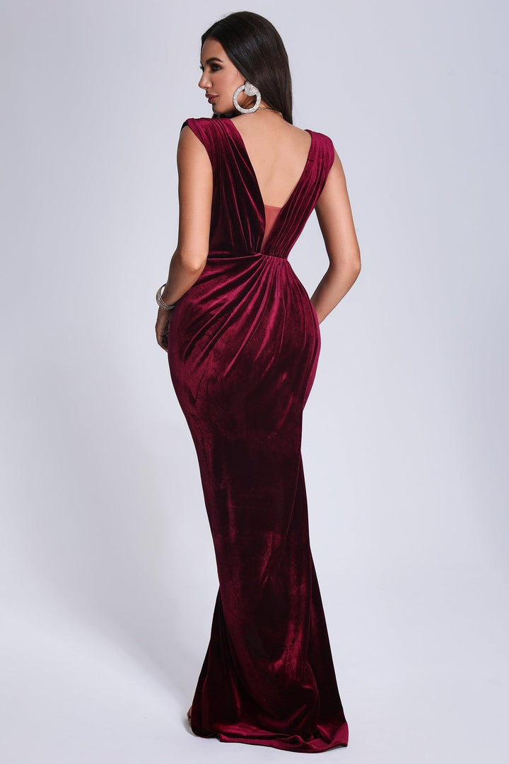 Saffron Velvet Maxi Dress - Red - sarahselena