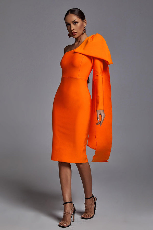 Abbey Orange One Shoulder Bandage Dress - sarahselena