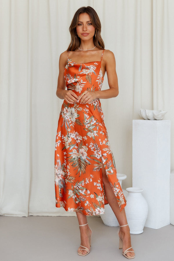 Cami Slit Print Midi Dress