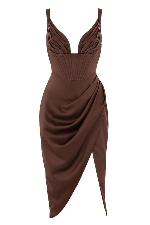 Cereda Chocolate Satin Mini Dress - sarahselena