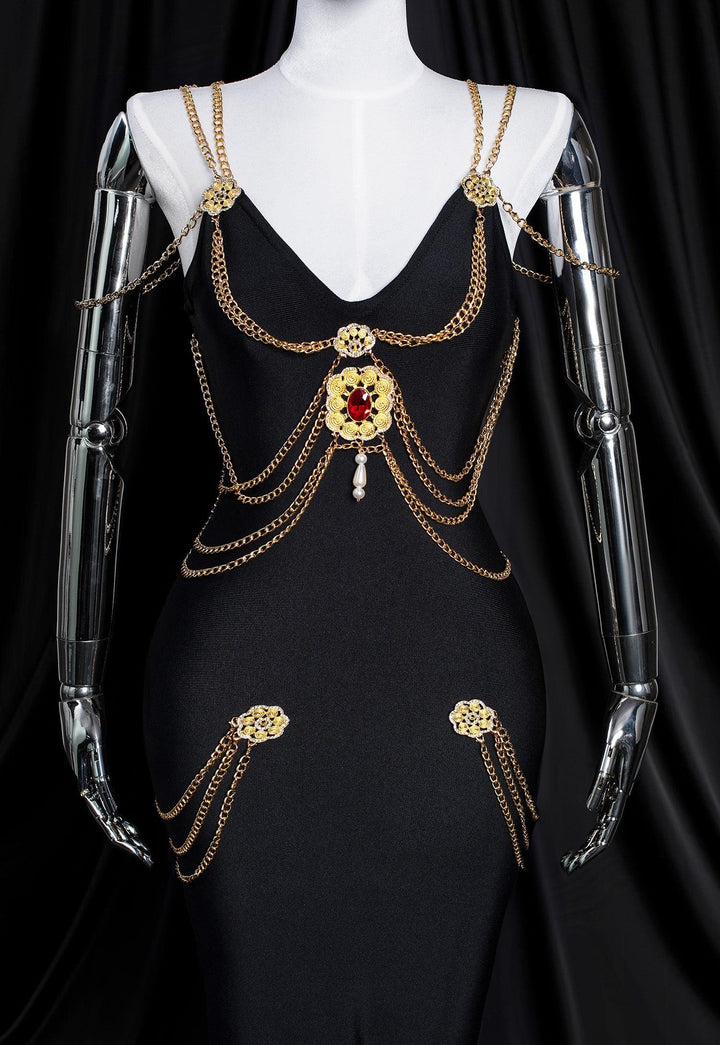 Metal Embellishment Black Maxi Dress - SarahSelena