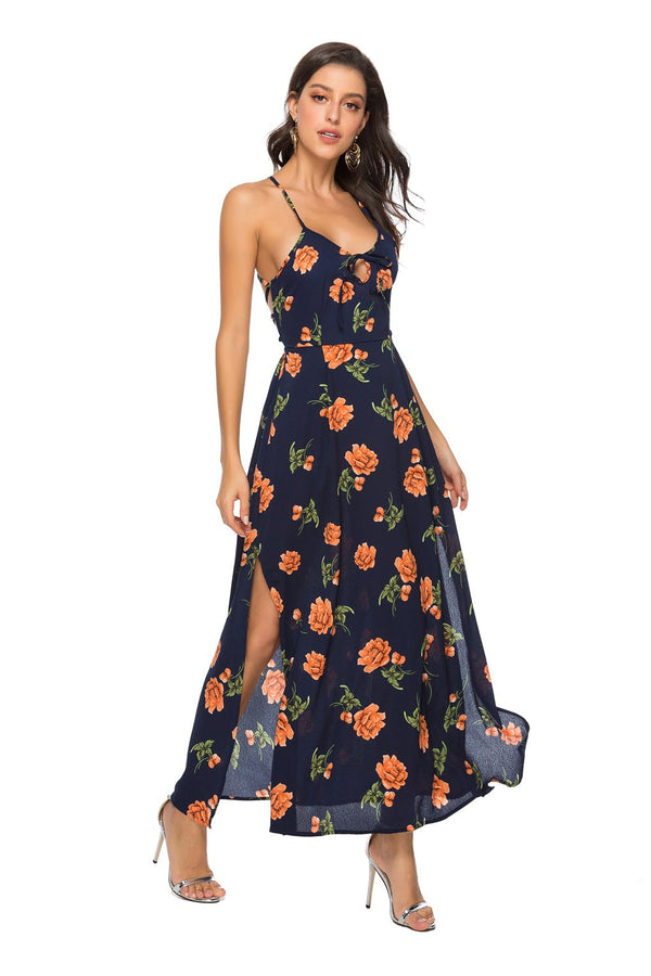 Floral Cami Backless Slit Maxi Dress