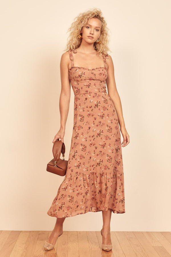 Floral Cami Lace Up Backless Ruched Mid Dress