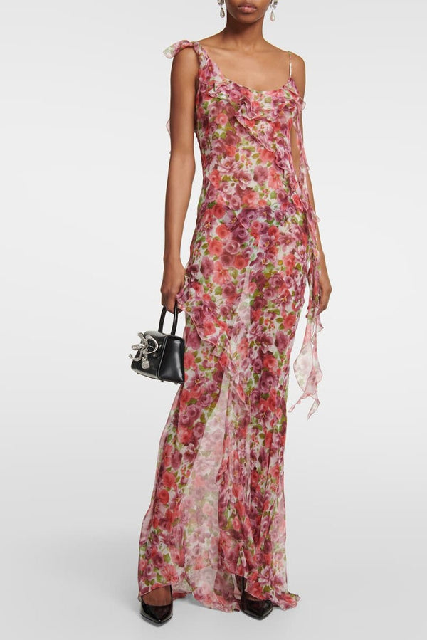 Floral Cami Ruffle Hem Maxi Dress