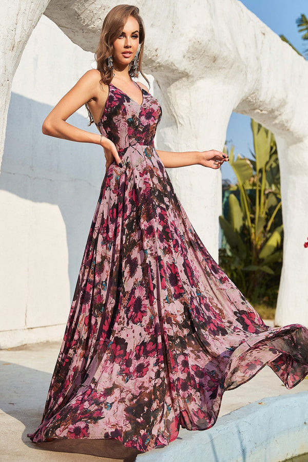 Floral Cami V-Neck Backless Maxi Dress