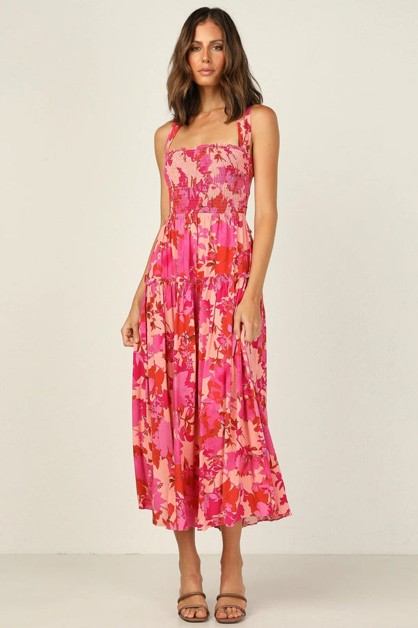 Floral Smocked Elastic Cami Midi Dress