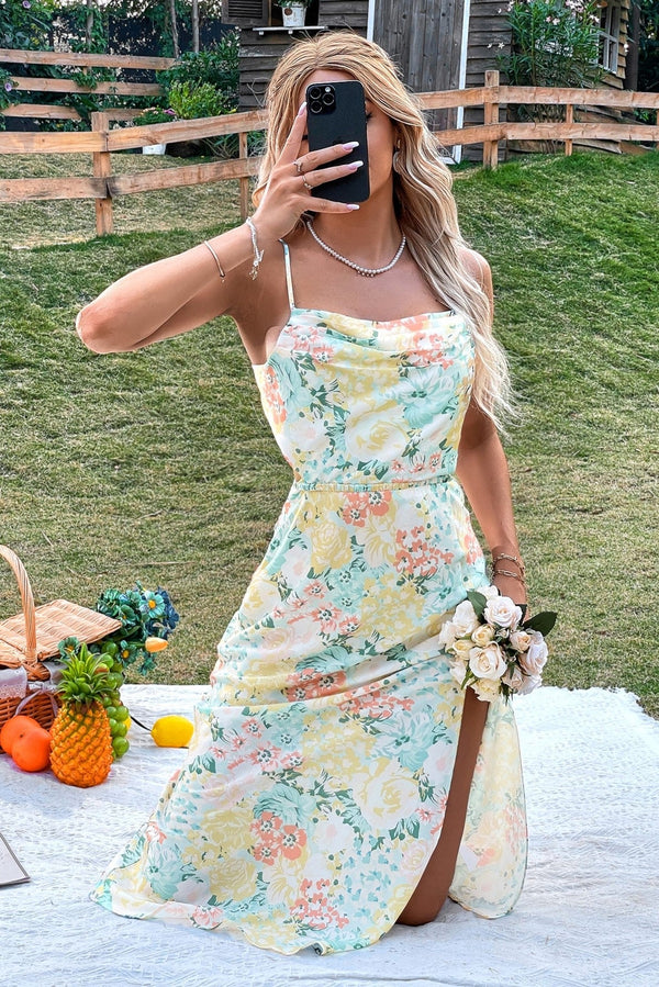 Floral Backless Cut Out Cami Midi Dress