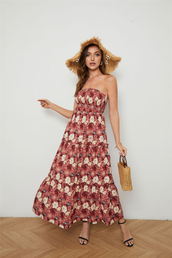 Floral Tube Top Large Hemline Maxi Dress