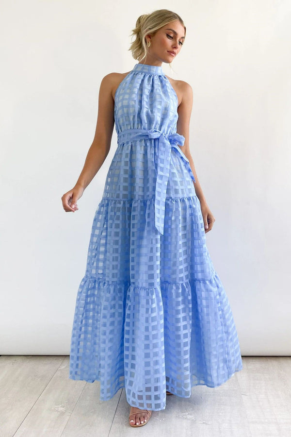 Halterneck lace up maxi dress