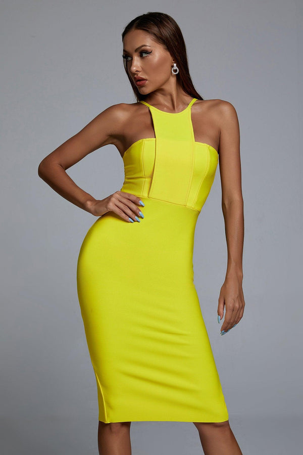 Irana Yellow Midi Bandage Dress - sarahselena