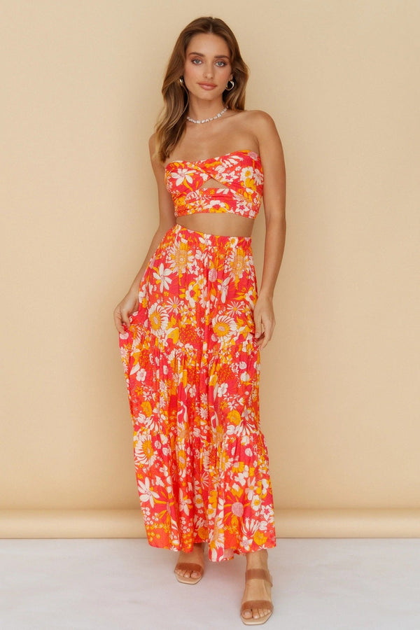 Floral Tube Top & Maxi Skirt Two-piece Set