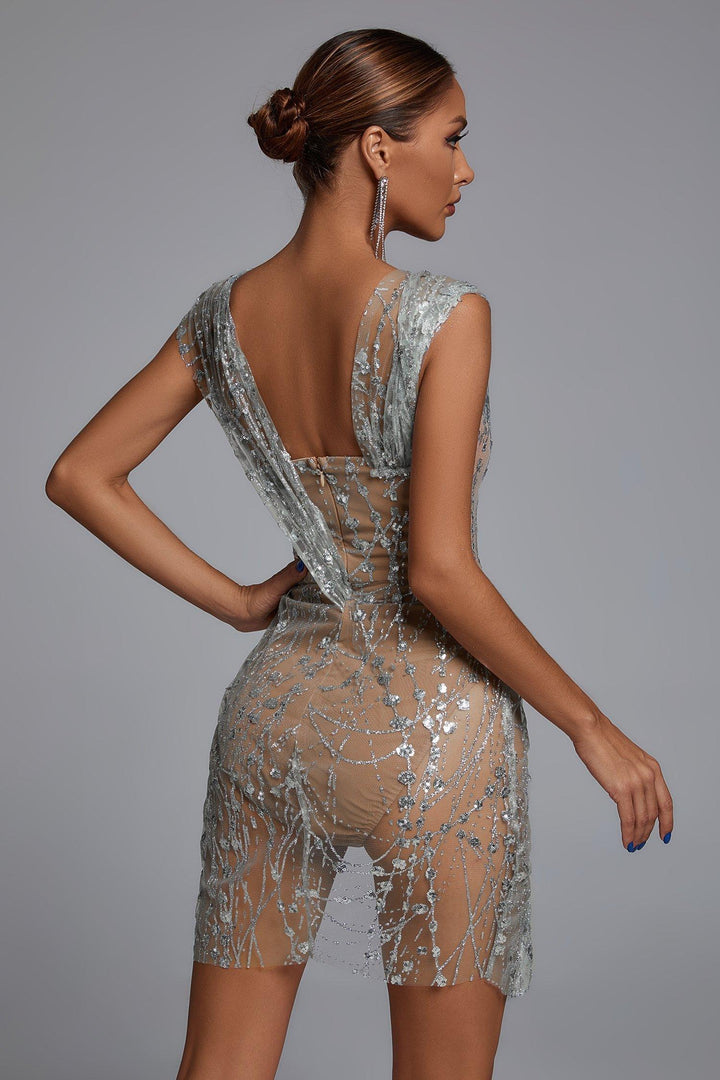 Sedaya Glitter Mesh Mini Dress - Silver - sarahselena