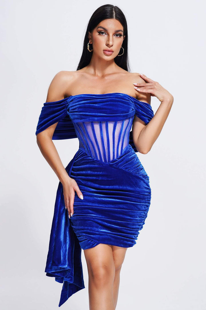 Elasa Velvet Corset Mini Dress - Blue - sarahselena