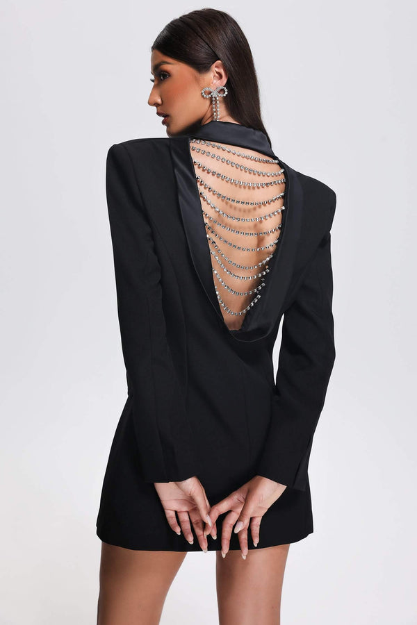 Yette Diamonate Backless Blazer Dress