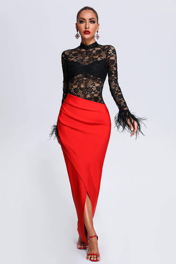 Lokama Lace Slit Maxi Bandage Dress