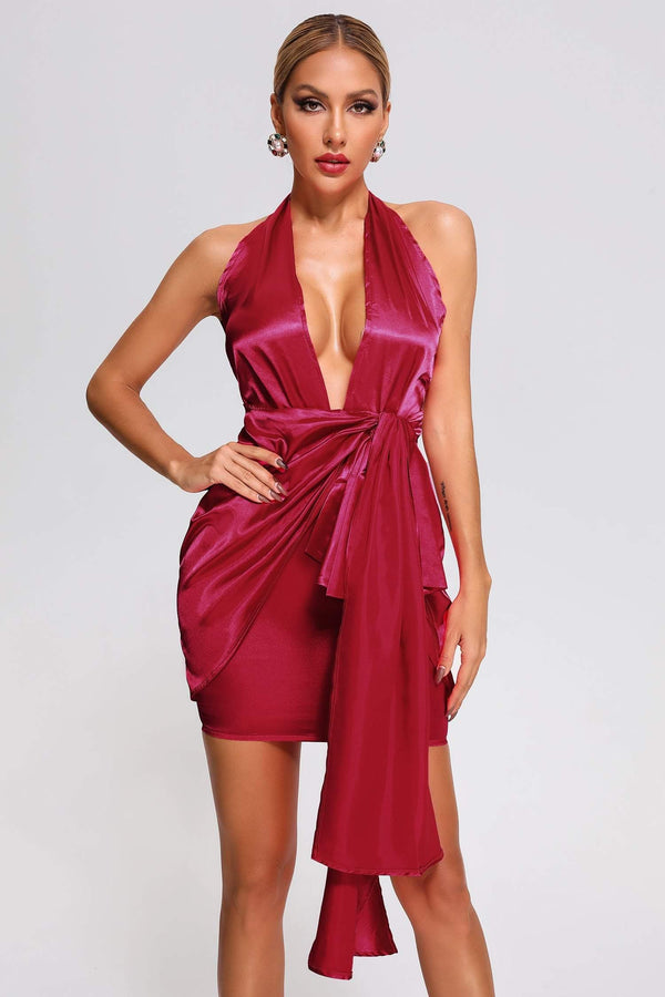 Natalya Halter Satin Mini Dress - sarahselena