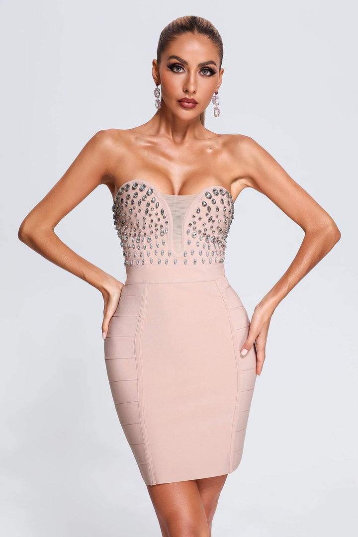 Reagan Diamonate Mini Bandage Dress - sarahselena