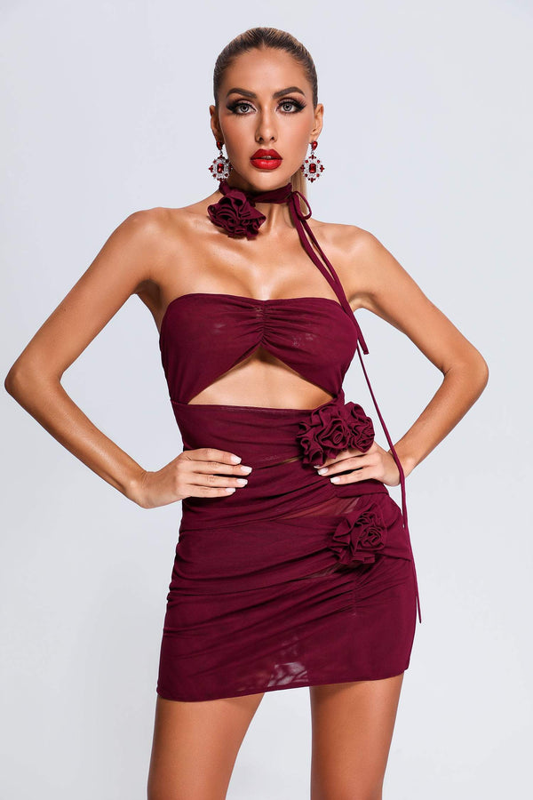 Vako Strapless Mesh Mini Dress