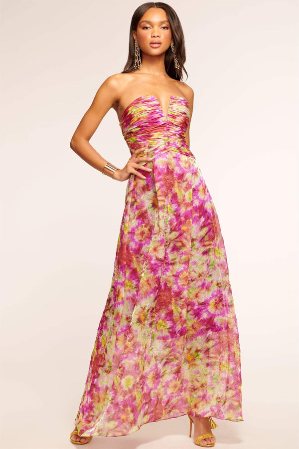 Pleated Strapless Maxi Dress