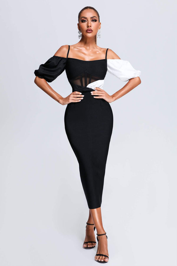 Erica Puff Sleeve Midi Bandage Dress