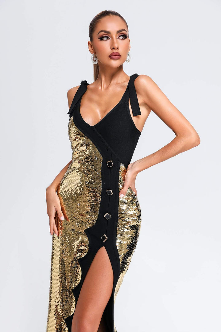 Vlafa Sequin Midi Bandage Dress - sarahselena