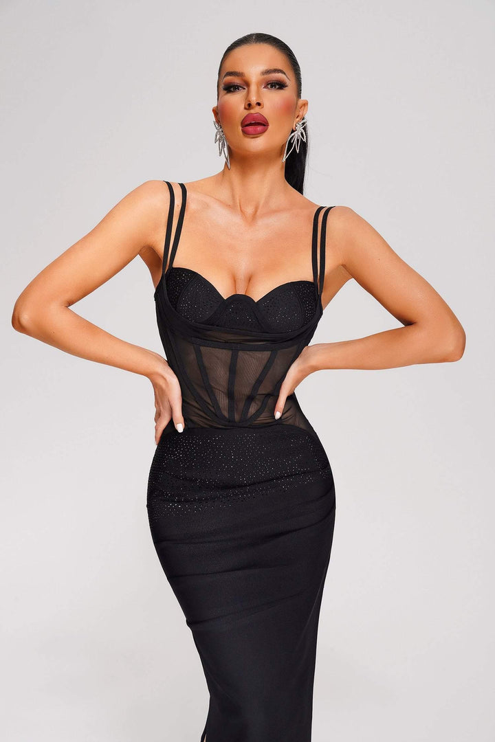 Diaka Crystallised Corset Midi Bandage Dress - sarahselena