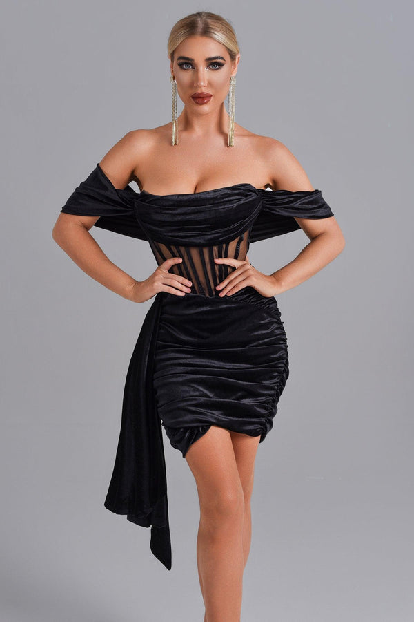 Elasa Velvet Corset Mini Dress - Black - sarahselena