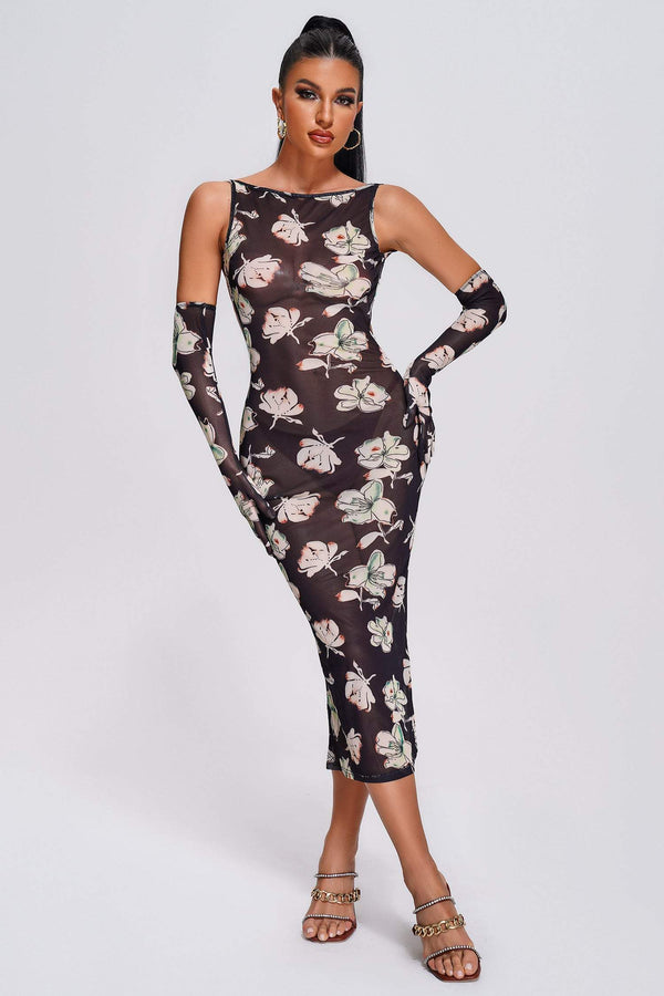 Lovely Printed Backless Midi Dress