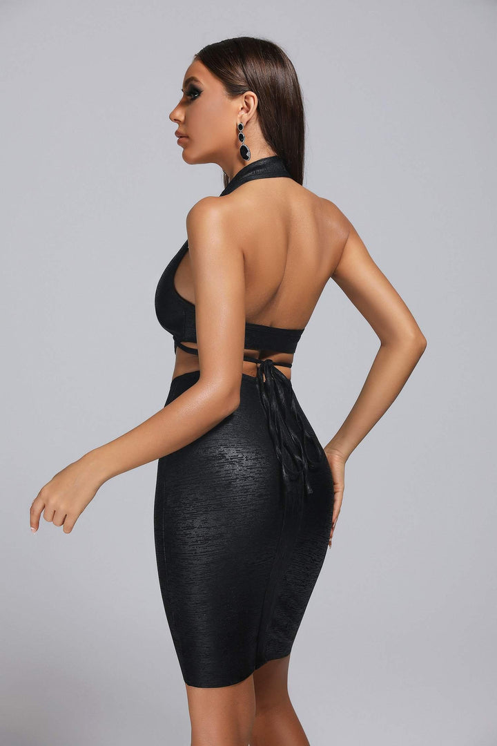 Blacl Metallic Mini Bandage Dress - SarahSelena