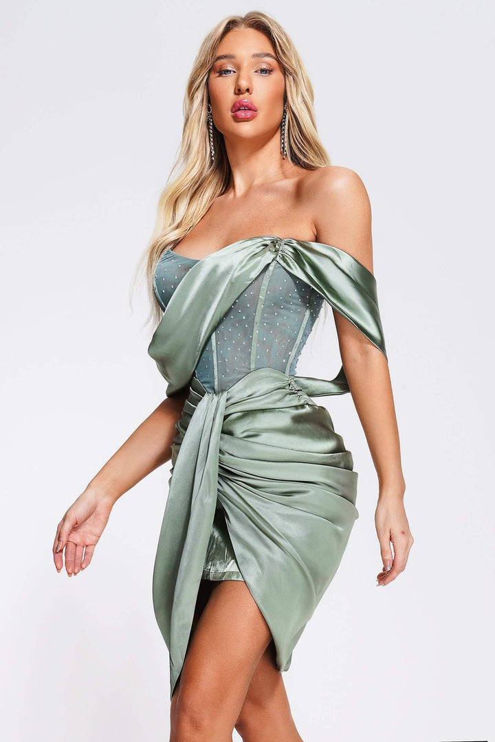 Nahla Diamonate Satin Mini Dress - sarahselena