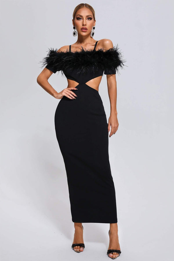 Evie Feather Maxi Dress - sarahselena