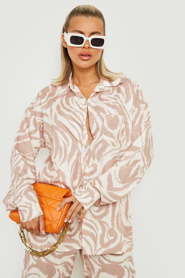 Long Sleeve Print Blouse Apricot