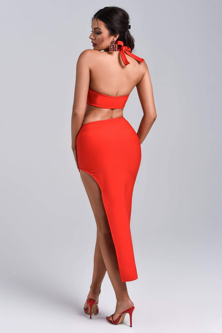 Larine Cutout Halter Midi Bandage Dress - sarahselena