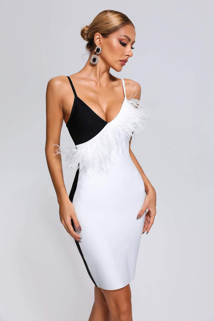 Pola Feather Mini Bandage Dress - sarahselena