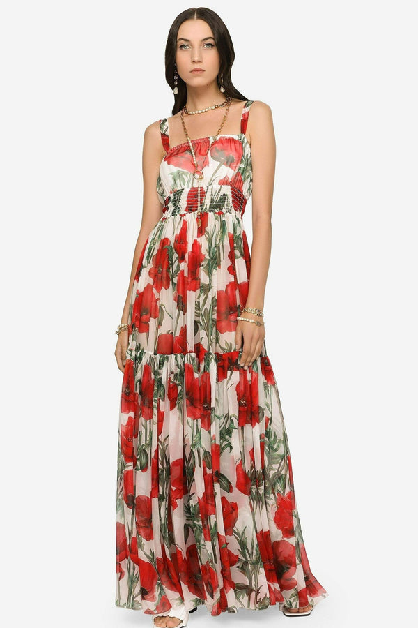 Floral Smocked Elastic Waist Cami Maxi Dress