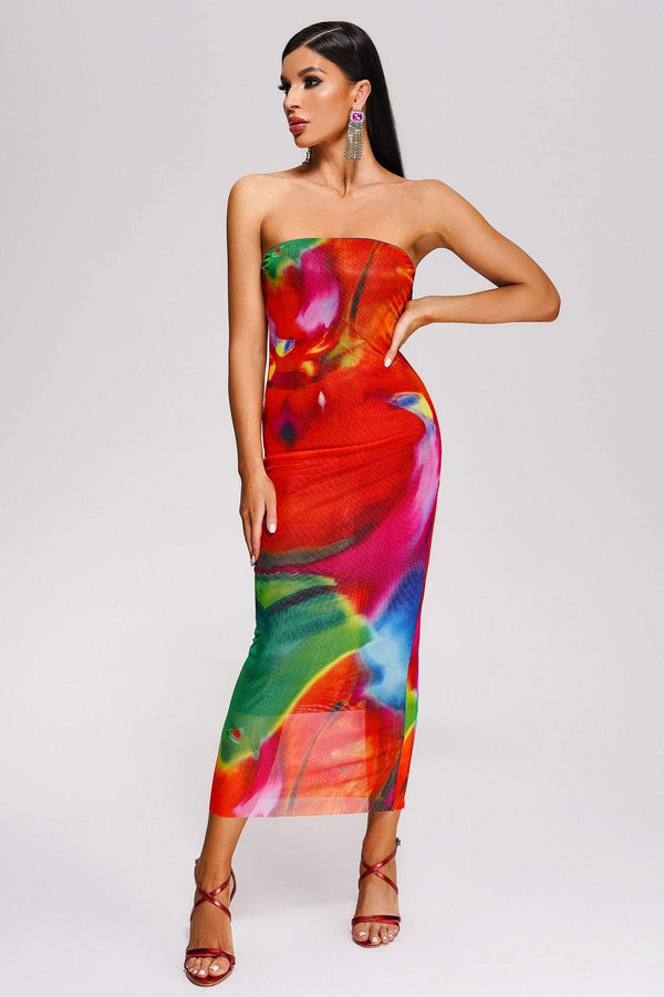 Opala Strapless Printed Midi Dress - sarahselena