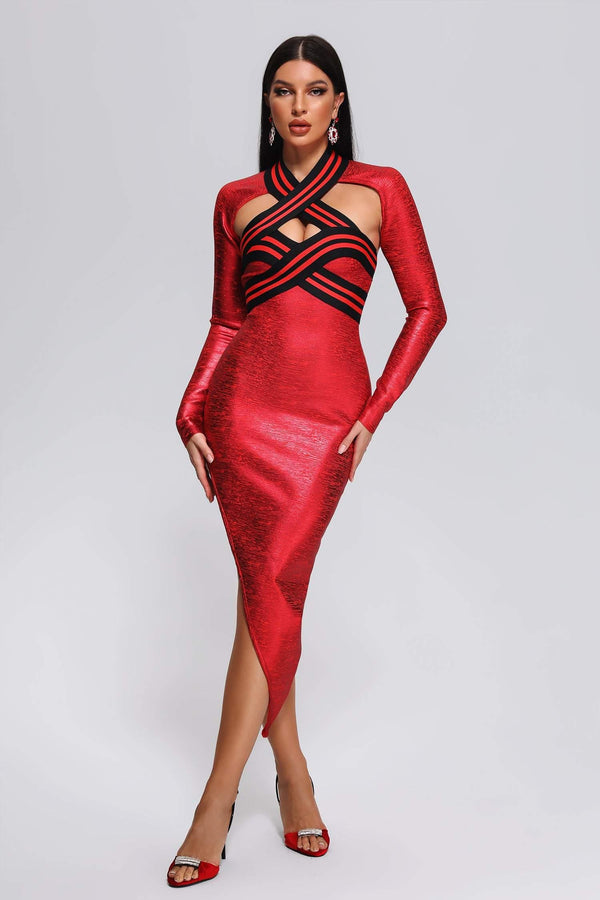 Wilisa Cutout Metallic Midi Bandage Dress - sarahselena