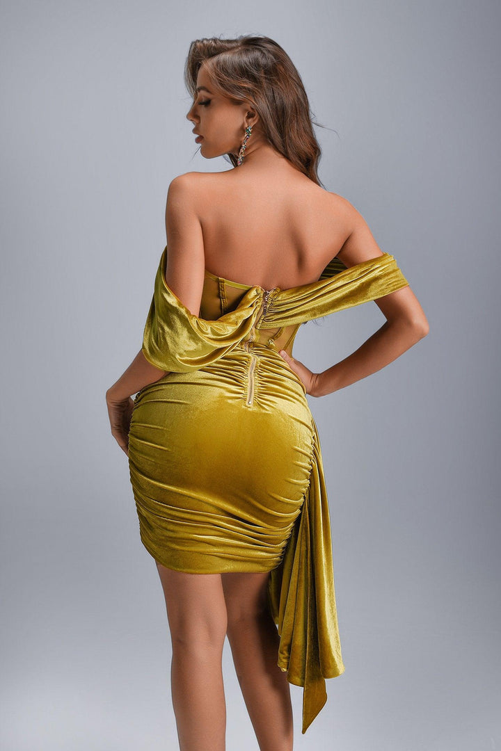 Elasa Velvet Corset Mini Dress - Yellow - sarahselena