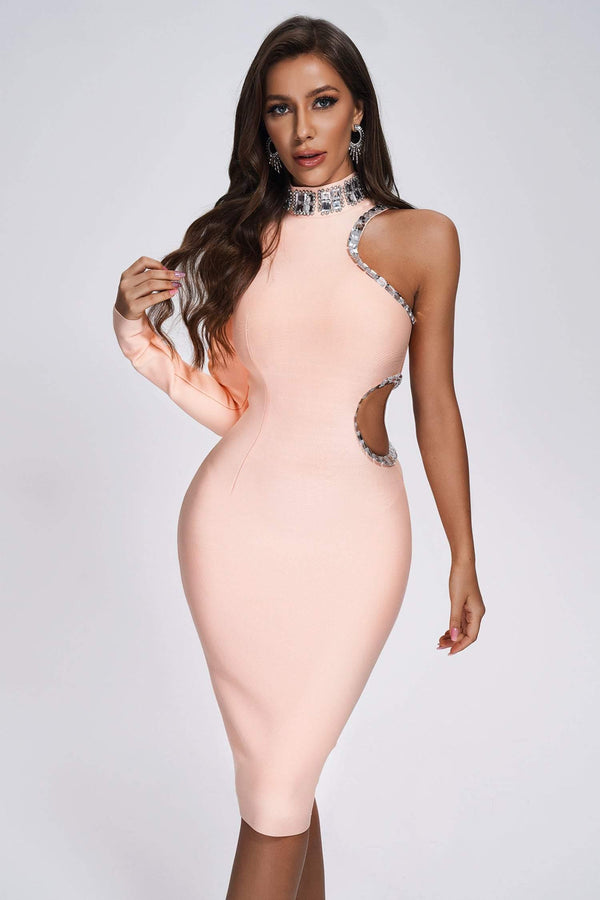 Conry One Shoulder Cutout Midi Bandage Dress - sarahselena