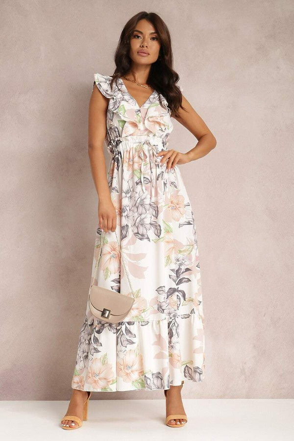 Sleeveless V-neck Print Maxi Dress Green